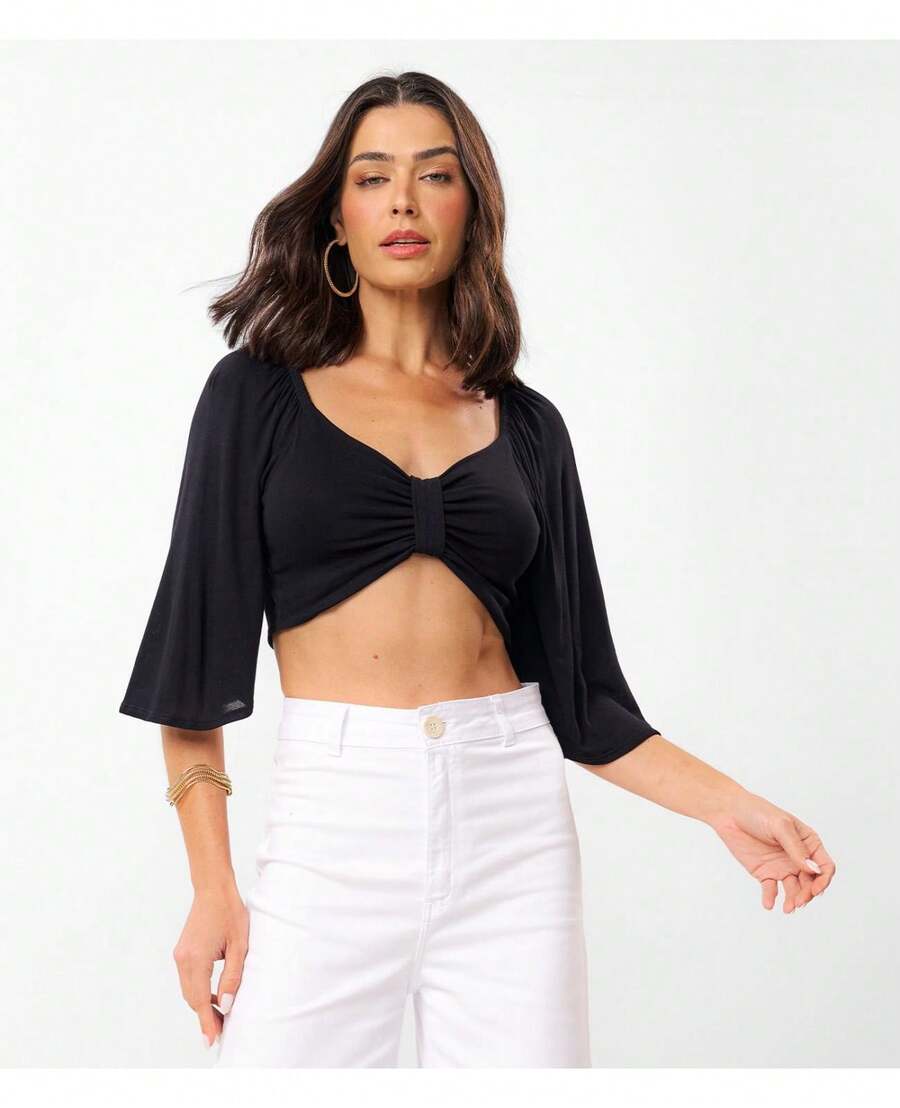 Women's Top Blouse With Bow Effect Rovitex Black - 黑色 - 查看 1