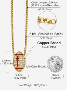 Richsteel 3D/Basketball/Soccer/Baseball Ball Boxing Glove Cool Pendant Men, 316L Stainless Steel Sneaker Chain,Sport Fan Jewelry - 金橄欖球 - 查看 2