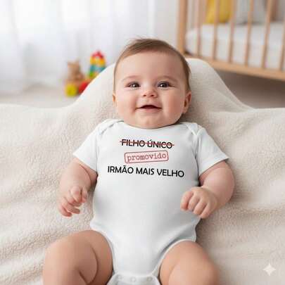 Body Infantil Bebê Branco Promovido a Irmão Mais Velho Estampa Divertida Tamanhos P M G