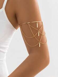 1 件复古金色开口袖口手链，矩形魅力流苏手链，时尚配饰派对礼物 - 金黃色 - 查看 2