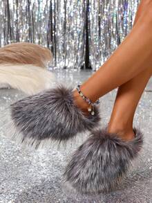 Women's Half-Covered Slippers, Half-Covered Furry Shoes, Half-Covered Home Slippers, Furry Flats, Faux Fur Snow Flats, Women's Warm Shoes, Halloween And Christmas Plush Home Slippers, Silent Slippers For Wooden Floors, Flat Shoes, Slip-Ons, Women's Thick Fur, Warm, Half-Covered Shoes, Slip-Ons, Women's Faux Fur Plush Shoes, Rabbit Fur Shoes, Atmosphere Shoes, Home Shoes, Fashionable Slip-Ons, Vacation Shoes, Party Shoes, Millennial Style, Cute Plush Slippers, Cute Plush Flats, Birkenstocks, Warm Slip-Ons A Pair Of Plush Women's Flat Home Slippers Fashion Slippers, Ultra-Light And Soft Flat Slippers, Fashionable Outdoor Slippers, Versatile, Faux Fur Flats, , Wooden Floor Silent Slippers, Fashionable And Versatile, Outdoor Flat Shoes, Imitation Fox Fur Slippers, Open Slippers, Fish Mouth Flat Shoes, Open Flat Shoes, Fur Flat Shoes, Solid Color Flat Fur Slippers,Large-Size Women's Slippers, Couples' Slippers, Men's And Women's Flat Shoes - 深灰色 - 查看 2