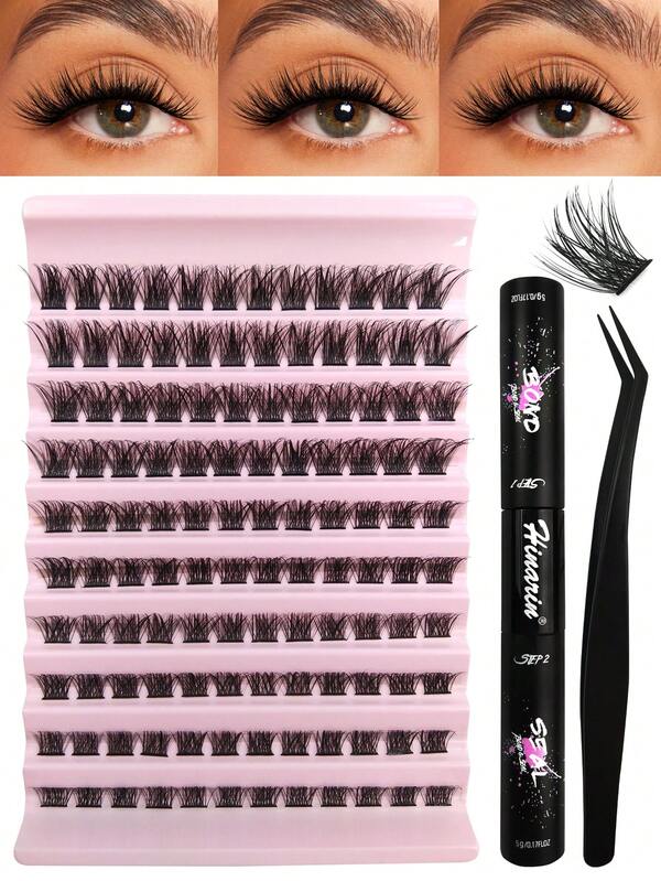 120 pièces Kit d'extensions de cils D Curl Fluffy 8-16mm Mélangé Faux Cils Individuels Naturels Croisés Extensions de Cils Individuels Volume Étanche Ensemble d'Extensions de Cils en Grappe Avec Colle et Pinces Pour Cadeaux de Festival et de Noël