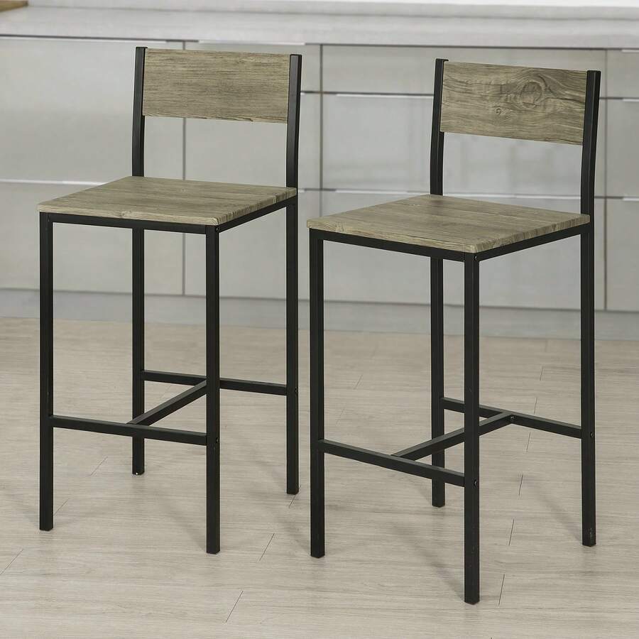 SoBuy FST53x2 Set Of 2 Bar Stools, Bar Chairs With Backrest, Counter Chairs With Footrest, Seat Height - Brown - View 1