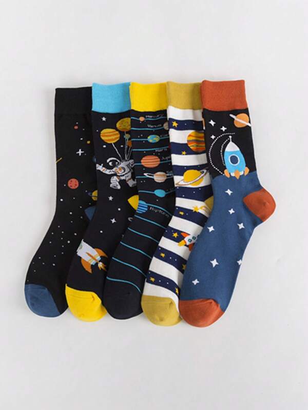 5 Paar Herren bunte Socken, Knöchelsocken, personalisierte kosmische Muster modische Herrensocken