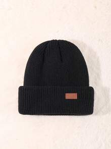 3 Packungen Unisex Leder Patch Winter Schädel Mütze Beanies Gestrickte Manschette Hüte Kappen Umschlag Rand Beanie Hüte für Männer Outdoor Halloween Herbst Outfit