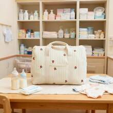 Korean Style New Embroidered Travel Bag, Multi-Functional Storage Bag, Large Capacity Handheld Travel Bag For Short Trips, Lightweight Diaper Bag, Convenient Maternity Hospital Storage Pouch, Travel Organizer Bag, Mother's Day Gift - Grey - View 12