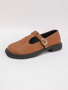 女士新款洛丽塔时尚驼色玛丽珍鞋，法式英伦风格，搭扣设计，圆头，防滑鞋底，乐福鞋，新款学院风商务正装通勤平底鞋 - 駝色 - 查看 4