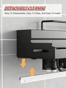 StyleTribe Estante para condimentos de doble capa, Estante de almacenamiento para especias de cocina montado en la pared, para montaje en pared, con gancho para utensilios de cocina, fácil de montar, ahorra espacio, con barra para toallas, 8 ganchos, 4 ranuras para cuchillos, 2 soportes para palillosapto para cocinas, negro - Negro - Ver 7