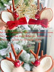 1 对圣诞驯鹿鹿角发夹，可爱驯鹿头饰配饰
