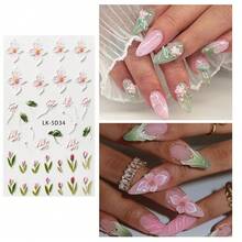 Nail Art Stickers Decals 5D Embossed Flower Nail Decals Self Adhesive Spring Summer Plumeria Tulip Supplies 3D Nails Design For Women Decoration Pink Flower Nails Sticker{Inchcolor_nameinch:InchColorful-12inch} - 彩色-12 - 查看 7