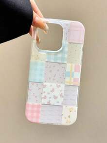 1pc Cute Floral Patchwork Plaid Pattern Candy Phone Case, Compatible With 17 Pro Max, 17 Pro, 17 Air, 16, 15 Pro Max, 12, 13 Pro, 14, 11 Plus, Spring Flower Soft Shell Gift Valentine's Day   Case - Floral - View 4