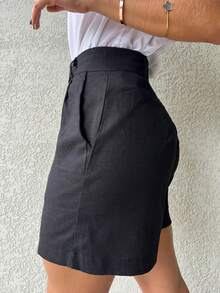 Women's Linen Shorts - Hitam - View 3