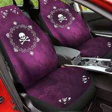 DBulopur Cute Magenta Skull 2 Piece Front Car Seat Covers For Women Men Fashion Vehicle Seat Protector Covers Universal Fit High Back Bucket Seat Cover - 黑色洋紅色骷髏花飾 - 查看 4