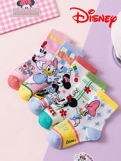 Disney 10/5双蕾丝袜，可爱公主风蕾丝袜，适合女孩，公主风及膝袜，卡通图案，适合男孩，透气保暖，适合儿童、学生和婴儿秋冬季穿着，袜子