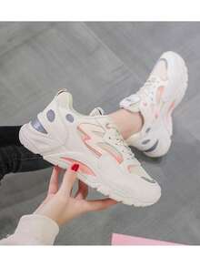 Women's Lightweight Breathable Mesh Height Increasing Sneakers Thick Sole Dad Shoes Slimming Legs Running Athletic Casual Lightweight Height Increasing Commuter Shoes. - 米色 - 查看 2
