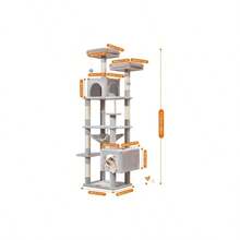 Tree, 68 - Inch Tree Tower Indoor Cats, Plush Multi - Level Condo With 6 Scratching Posts, 2 Perches, 2 Caves, Hammock, 3 Pompoms, MS020SW Gray - 68吋+淺灰色 - 查看 3