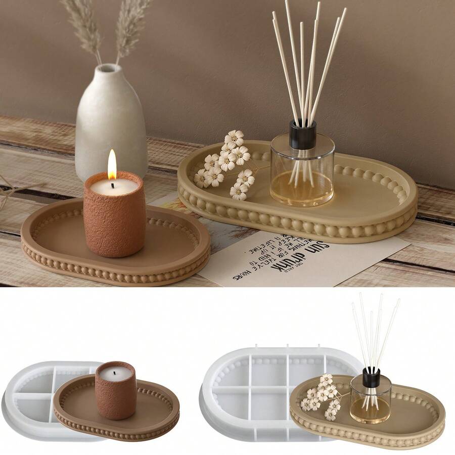 2Pcs L + S Oval Tray Silicone Molds, Epoxy Resin Casting Molds, Decorative Tray Molds, Silicone Molds For DIY Tray Resin Making, Perfect For Storage Home Decor - 2 CÁI - Xem 1