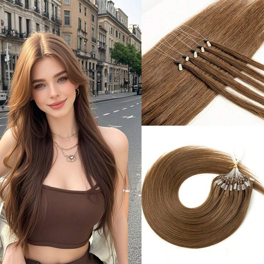 50 Strands Micro Loop Hair Extensions Real Human Hair Utral Smooth And Super Soft Silky Straight Micro Loop Human Hair Extensions For Woman - S6 - Xem 1