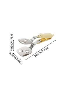 1pc Minimalist Cute Cream Bear Shaped Stainless Steel Fish Clip, Dual-Use As Clamp And Spatula, Portable Kitchen Utensil
