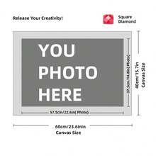 Kit di pittura a diamante personalizzata su misura per adulti, fai da te 5D, arte con punti a forma rotonda/quadrata, con foto, testo e disegno personalizzato, in varie dimensioni (20x25cm), decorazione personalizzata per la casa (Punti rotondi, 30x40cm), kit per adulti, decorazione con pittura a diamanti 5D