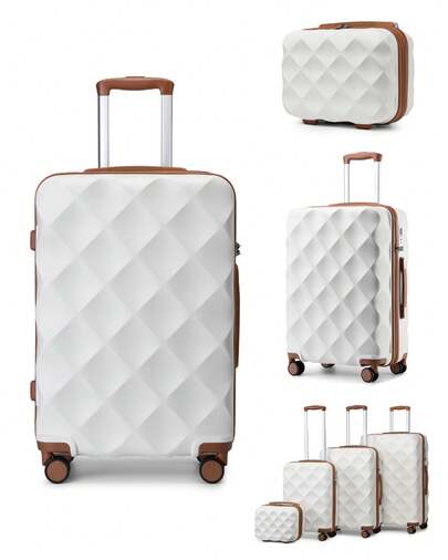 Cabin Luggage Carry On Suitcase 13 20 24 28 Inch Small Medium Large Or 2 3 4 Piece Set ABS Hardshell With YKK Zippers TSA Lock 360 Spinner Wheels Lightweight Travel Holiday Business Trip Unisex Men Women Solo Family Check In And Hand Luggage - Cream