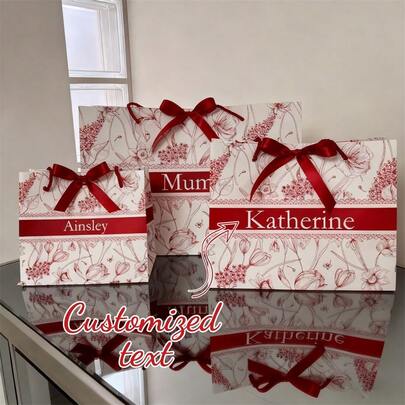 1pc Customized Navy Blue & White Floral Gift Bag, Vintage Flower Handbag, Holiday Souvenir Bag, Bridesmaid Bachelorette Party Gift Bag