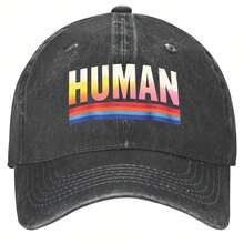 Unisex Pride Rainbow 'HUMAN' Baseball Cap - Vintage Black Gradient Design Casual Cap, Unisex Machine Washable Snapback Hat, Daily Headwear, Non-Stretch Fabric Modern Style - Black - View 3