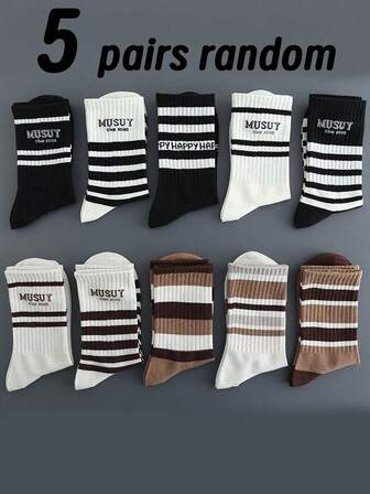 5 paires de chaussettes mi-mollet polyvalentes assorties, épaisses et respirantes, chaussettes de sport absorbant l'humidité unisexes, automne/hiver