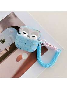 غطاء واقي للسماعات اللاسلكية البلوتوث الجيل الأول والثاني والثالث والبرو مع حزام معصم، مزين بنقوش زهرية تضيء في الظلام - مع حبل - مشاهدة 7