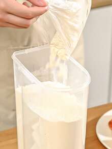 1pc Transparent Sealed Jar With Pouring Spout, Small Canister For Storing Grains & Cereals, Rice & Flour Moisture & Insect Proof Storage Container, Suitable For Home, Housewarming Gift - White - View 7