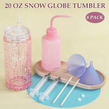 8 Pack 20 Oz Acrylic Snow Globe Tumbler, Double Wall Plastic Cups For Glitter DIY With Clear Lids & Straws, Including DIY Tools - Trong sáng - Xem 3