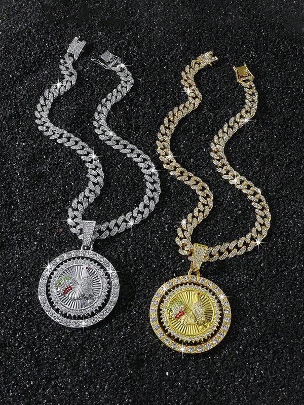 1pc Men's Hip Hop Style Fully Iced Out Rotating Rooster Pendant Necklace