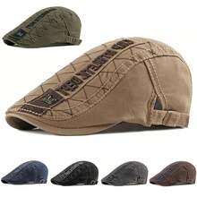 1pc Retro Breathable Men Cotton Ivy Flat Cap Newsboy Cap Adjustable Beret Cabbie Gatsby Driving Hat Adjustable Hat - xanh quân đội - Xem 1