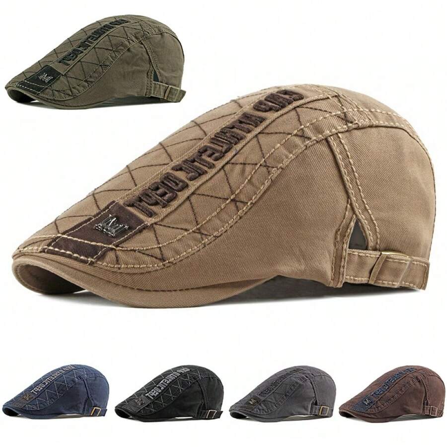 1pc Retro Breathable Men Cotton Ivy Flat Cap Newsboy Cap Adjustable Beret Cabbie Gatsby Driving Hat Adjustable Hat - xanh quân đội - Xem 1