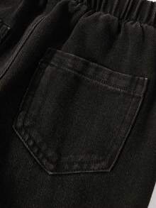 1pc Girls Fashion Casual Black Ripped Straight Leg Vintage Versatile Denim Jeans - Black - View 6