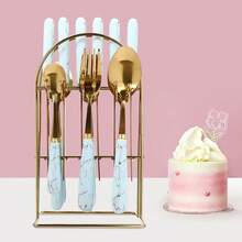 Cutlery Set With Stand Cutlery Set Service For 24 Pieces Flatware Set - Gold - View 3