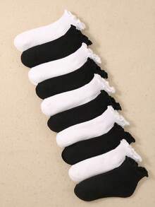 10 Pairs Of Ruffle Socks Kids, Cute Ruffle Ankle Socks, Black White Crew Socks For Back To School Teenagers Sports Running Hiking, Halloween Christmas Xmas Gift - Multicolor - View 6