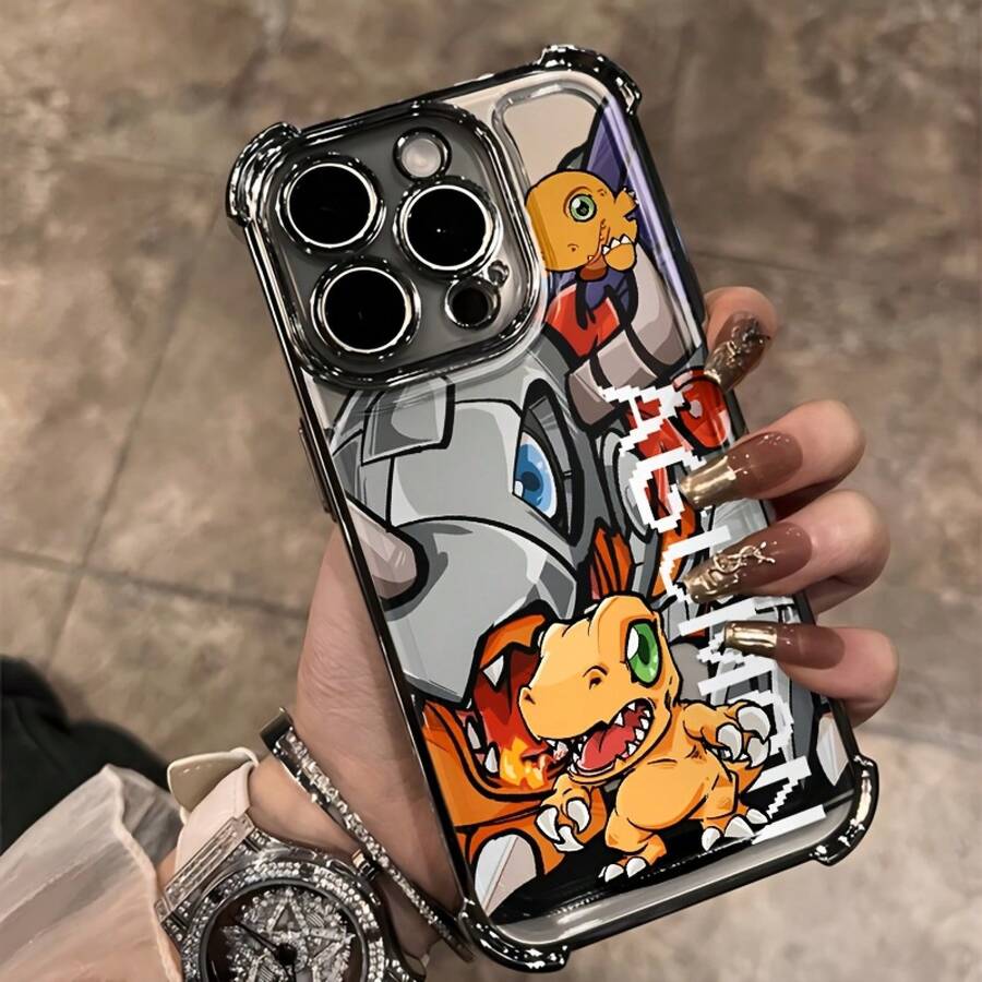 Funda de Teléfono Anime Monstruos Adorables Agumon y Armadura, Compatible con 17, 16e, 16, 15, 14, 13, 12, 11,, Pro,,, X, XR, XSMAX, 8, Plus, Transparente, Suave y Anticaídas17 17promax - Plateado - Ver 1