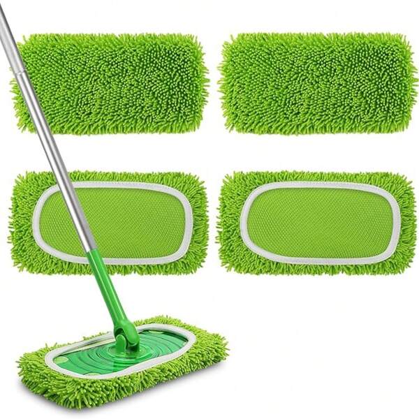 1/2/3/5pcs Pieces Of Reusable Floor-Packed Mop Pads, Microfiber Chenille Washable Mop Pads, Dry And Wet Dual-Purpose Cleaning Mop Pads (Green). Due To The Display And Shooting Equipment, There May Be Slight Color Differences
