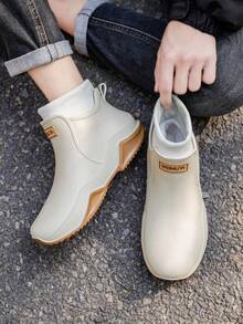 男女通用短靴，防水雪地靴，带抓绒内衬，保暖休闲，适合厨房、工作、户外活动、钓鱼、通勤、洗车等场合，防水橡胶鞋 - 杏色(選大兩號) - 查看 7