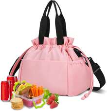 11L Bolsa de Almuerzo con Cordón de Tela Oxford,Lonchera Termica para Mujer y Hombres,Impermeable Reutilizables Lonchera,con Asa y Correa de Hombro Ajustable,para Oficina,Picnic,Camping - Morado - Ver 8