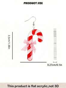 2D Snowman Pendant Earrings, Fashionable And Lightweight, Autumn/Winter Accessory, Suitable For Daily And Party Wear, Couple Earrings, Unique Gift For Family, Friends, Classmates On Halloween, Christmas - Christmas Cane - View 3