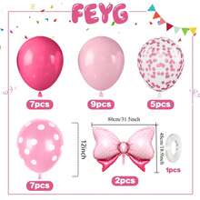 31pcs 12 Inch Hot Pink, Polka Dot Latex Balloons And Bow Foil Balloons, Confetti Balloons With Ribbons, Suitable For Birthday Party, Baby Shower Decoration, Wedding, Gender Reveal, Room Decoration - Hồng - Xem 3