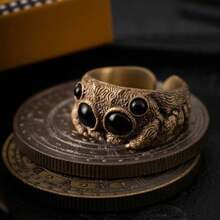 1Pc Opening Creative Ring Jumping Spider Ring Creative Exaggerated Animal Opening Adjustable Ring - vàng - Xem 1
