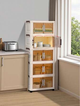 1pc No-Assembly Folding Storage Cabinet, Multi-Layer Plastic Storage Organizer For Home, Foldable Shoe Rack, Clothes Wardrobe, Living Room Toy & Snack Storage Shelf, Thick Portable Folding Storage Rack, Toy, Clothing & Snack Storage & Organization Box, Living Room & Bedroom Portable Wardrobe, Christmas Gift