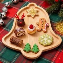 Wooden Tree Charcuterie Board, 28cm Xmas Snack Cookie Tray Platter Serving Dish Plate Fruit Bowl, Veggie Food Plate Cutting Board Xmas Holiday Table Decorations Supplies Bell