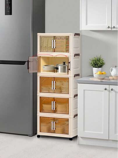 1个免组装折叠储物柜，多层塑料收纳整理架，家用可折叠鞋架、衣柜、客厅玩具零食收纳架，加厚便携式折叠储物架，玩具、零食、衣物收纳整理盒，客厅卧室便携式衣柜，圣诞礼物