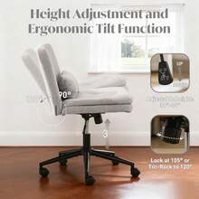 Armless Office Chair With Wheels, Linen Fabric Computer Desk Chair With Wide Seat And High Back, Adjustable Height Swivel Chair With Lumbar Support For Office, Bedroom And Vanity - 亞麻灰 - 查看 5