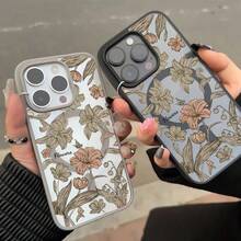 Funda Magnética Transparente para Teléfono con Diseño Floral Vintage, Adecuada para iPhone, Cubierta Protectora de Acrílico a Prueba de Golpes - Gris Claro - Ver 2