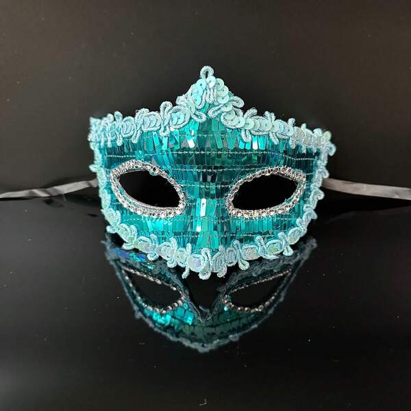 1pc Venetian Princess Sequin Pointed Mask, Luxury Crown Shaped Costume Prop For European & American Masquerade Ball